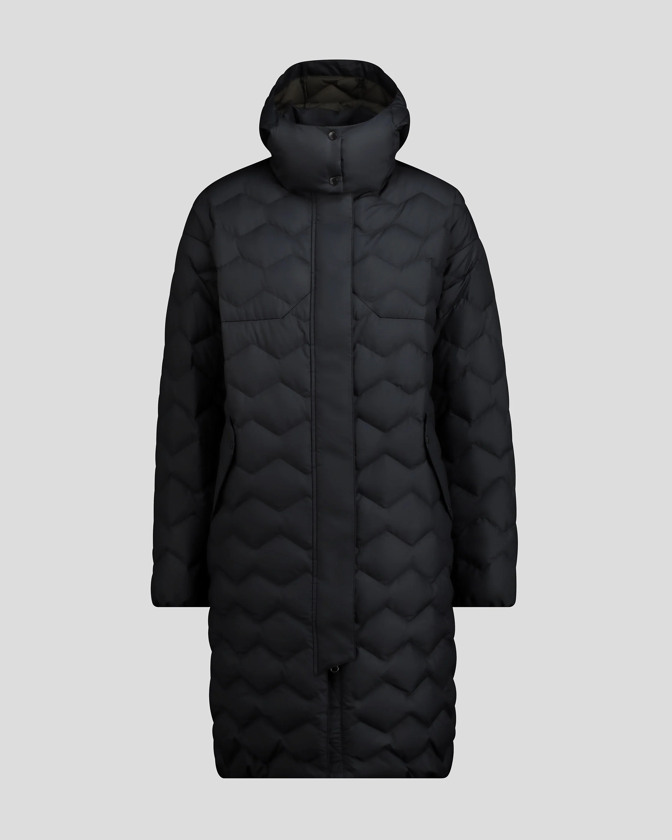 Women's Any Time Down Hooded Parka Jacket- Black Stingray - Image 12