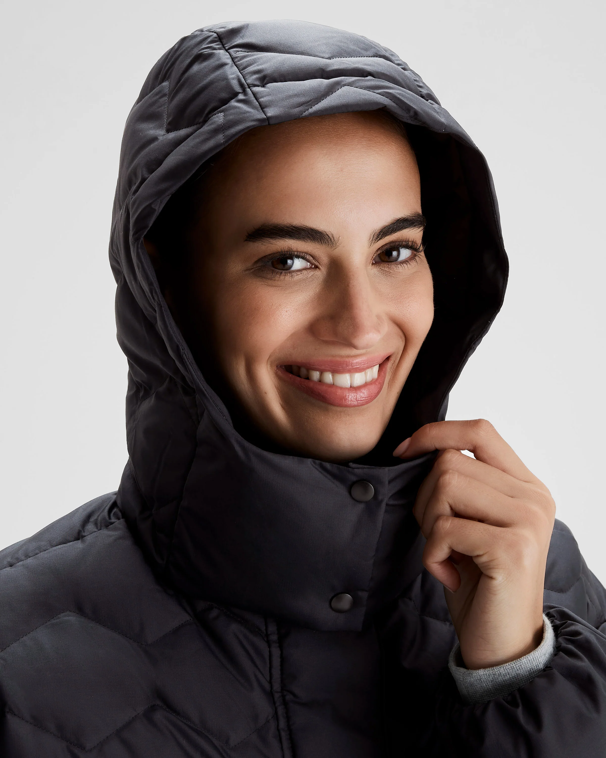 Women's Any Time Down Hooded Parka Jacket- Black Stingray - Image 4