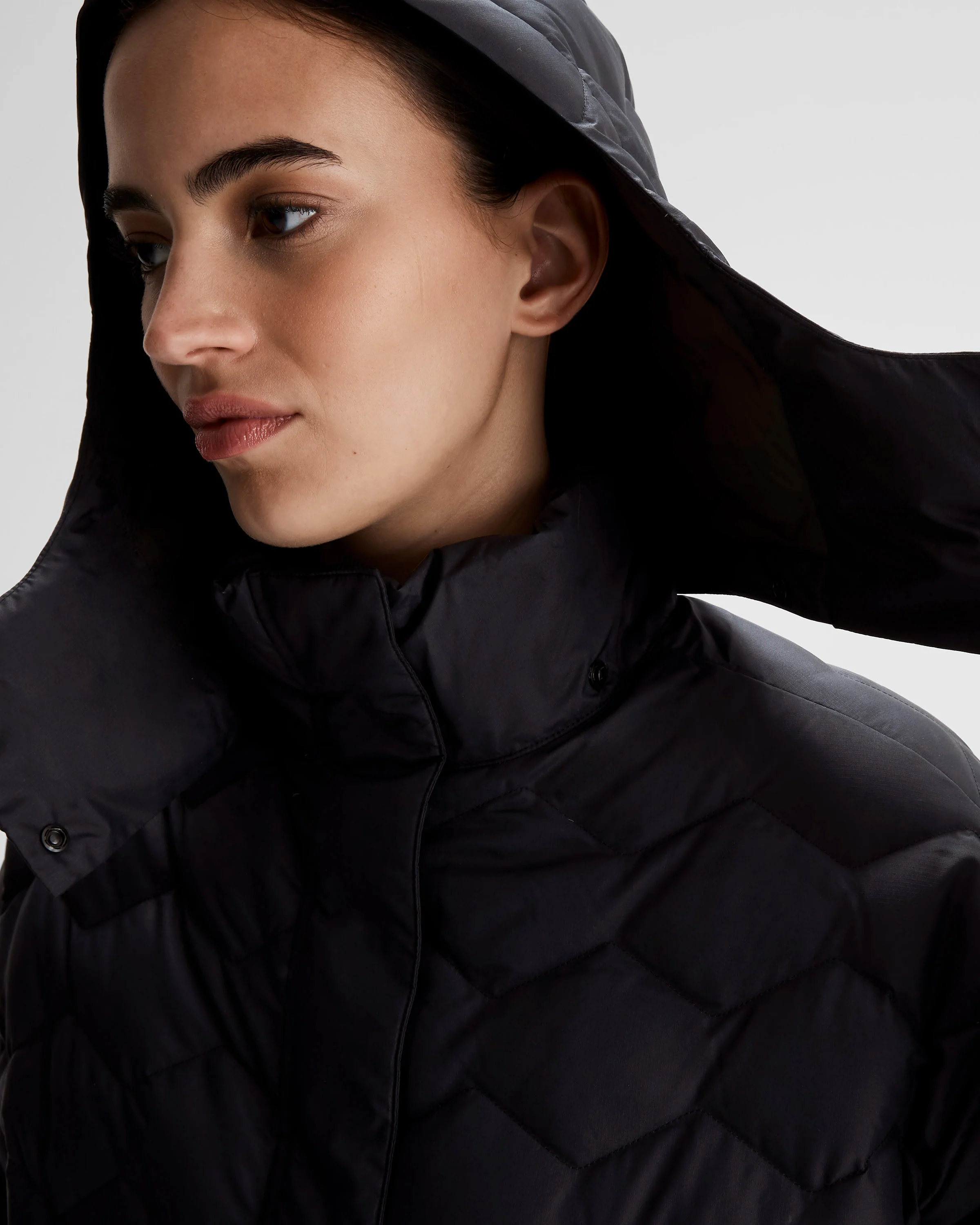 Women's Any Time Down Hooded Parka Jacket- Black Stingray - Image 5