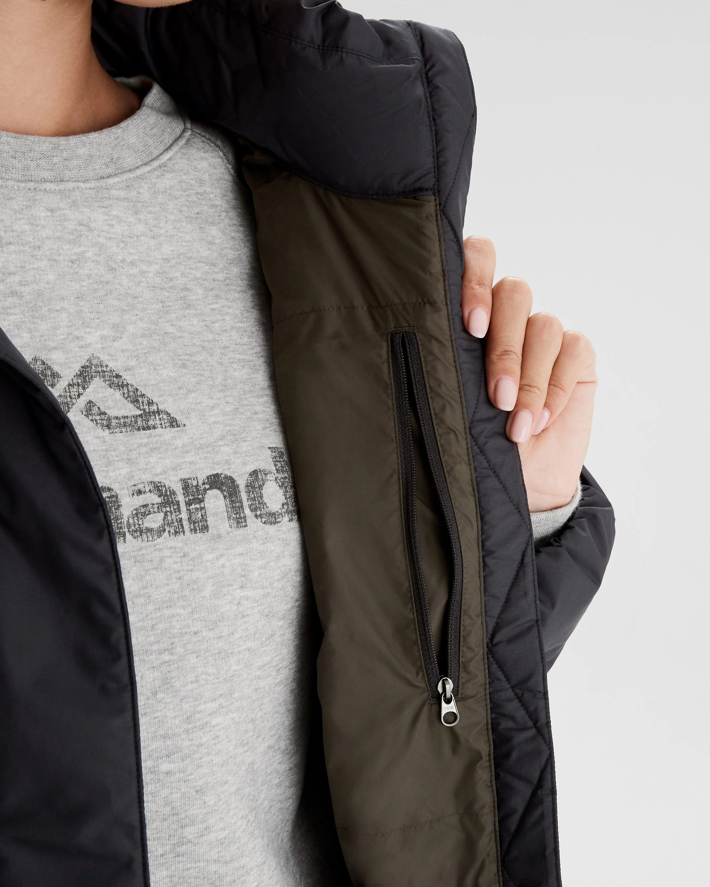 Women's Any Time Down Hooded Parka Jacket- Black Stingray - Image 7