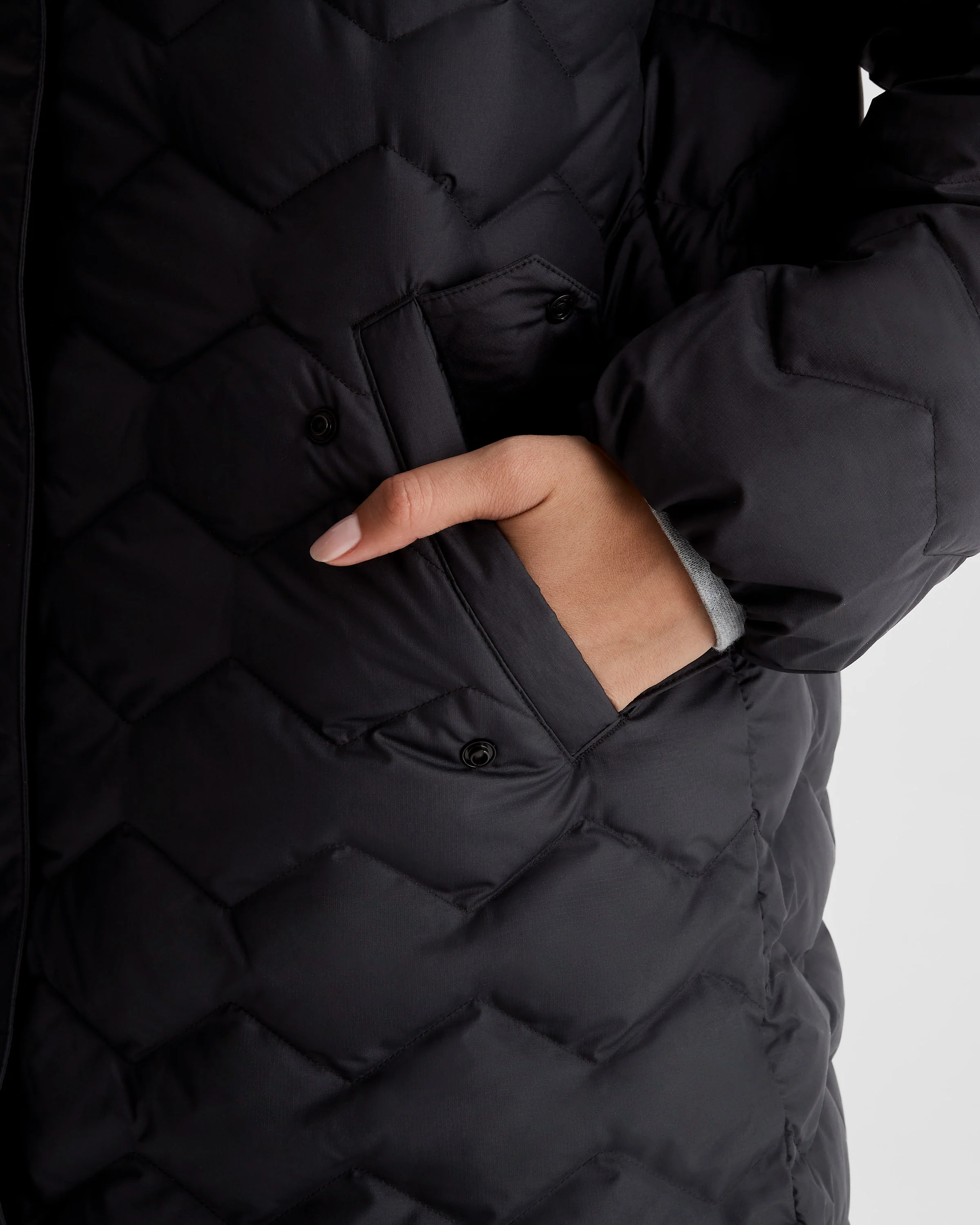 Women's Any Time Down Hooded Parka Jacket- Black Stingray - Image 9