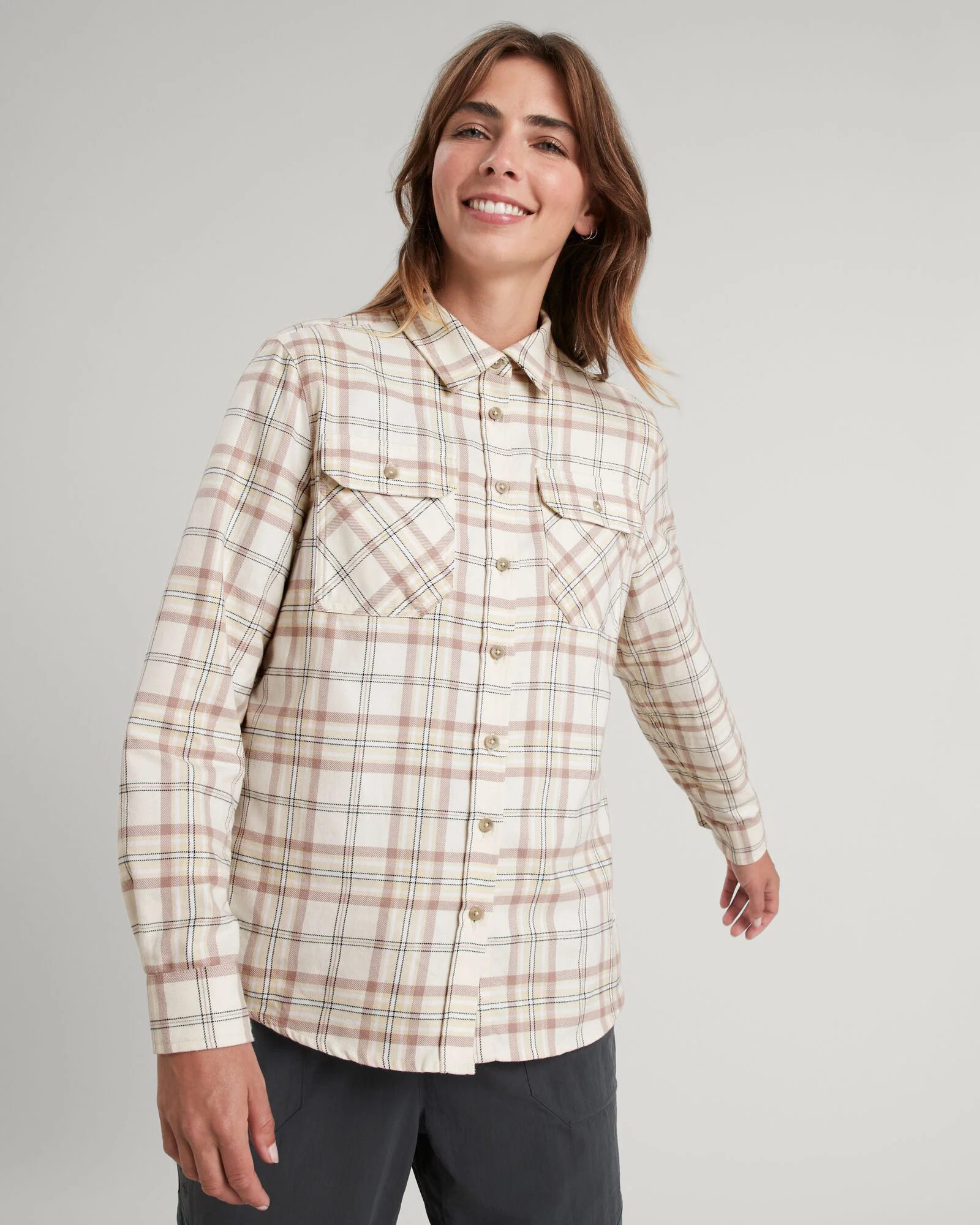 Carrillon Women's HF Long Sleeve Shirt - Natural/Drift Check