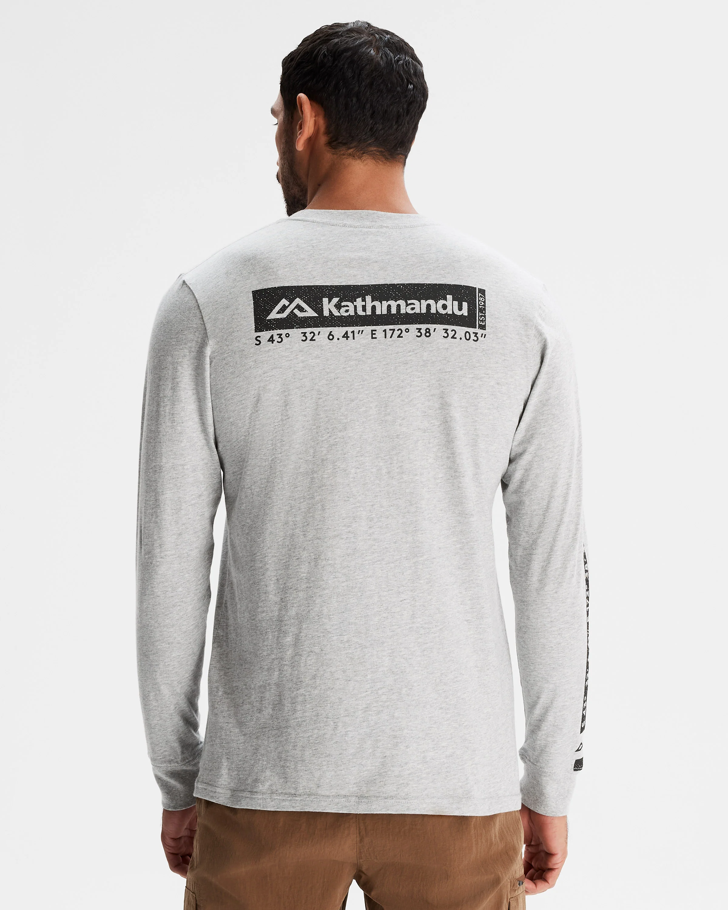 Men's Co-ordinate Organic Cotton Long Sleeve T-shirt - Light Grey Marle - Image 3