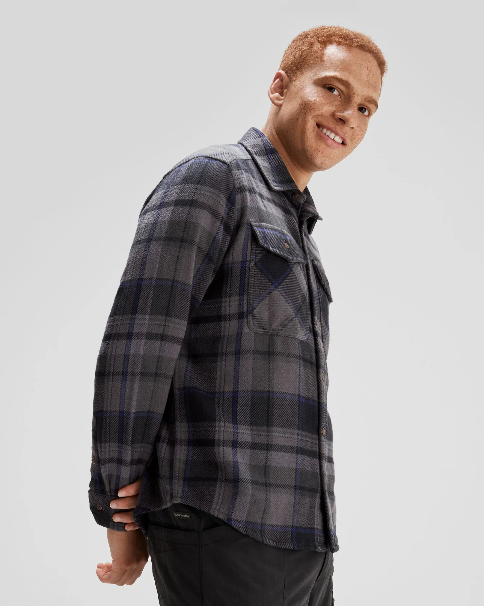 Men's Huntly Long Sleeve Shirt - Hut Plaid Charcoal - Image 3