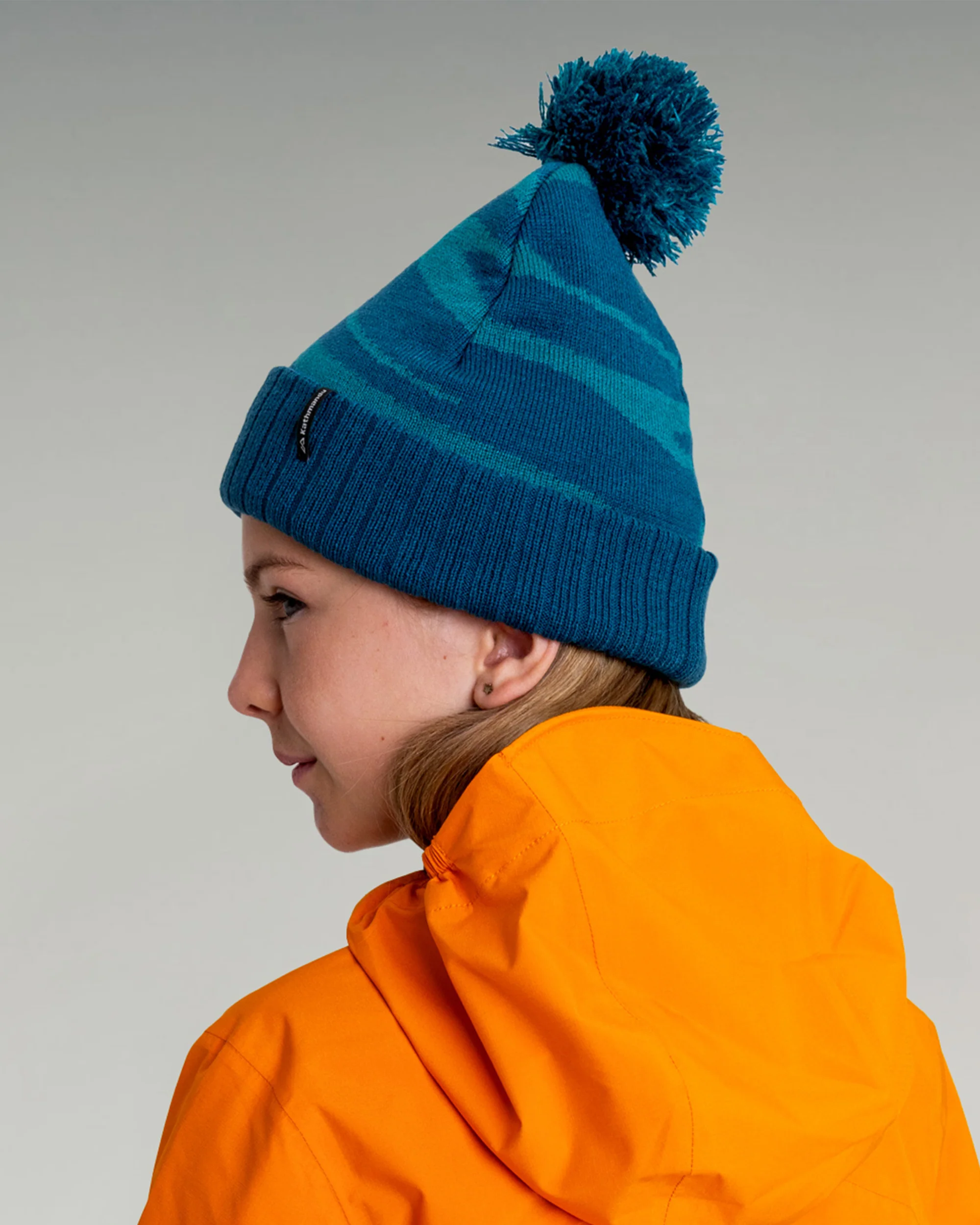 Kids Braided River Pom Pom Beanie - Lagoon Braided River - Image 2