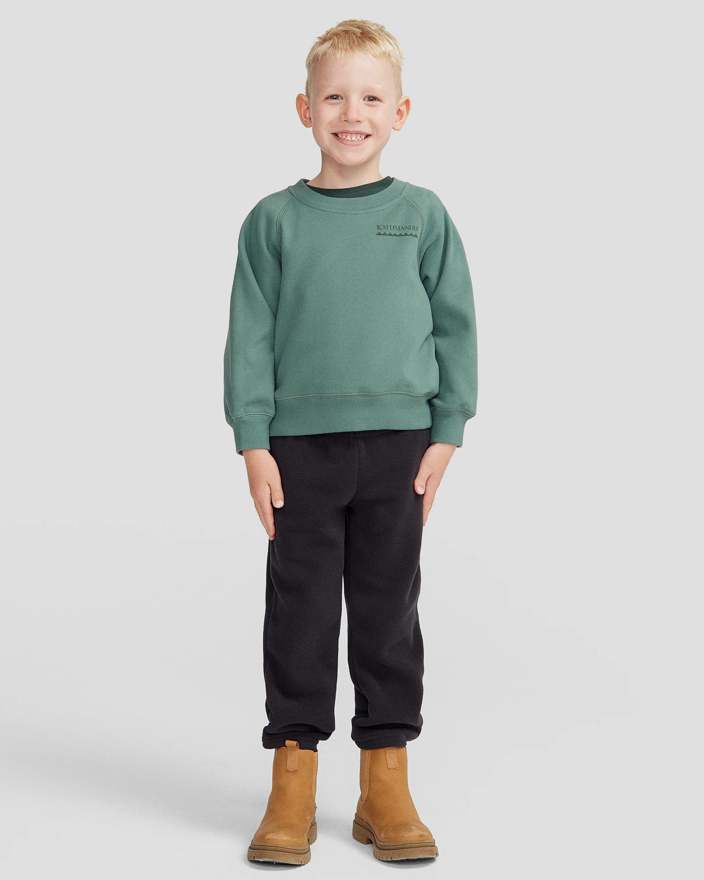 Kids' Heritage Logo Brushed Crew - Light Forest - Image 3