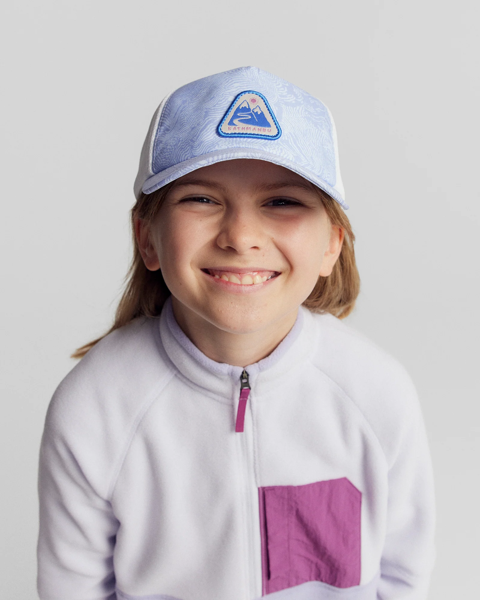 Kids’ Trucker Cap - Lilac Nature Lines Print - Image 3