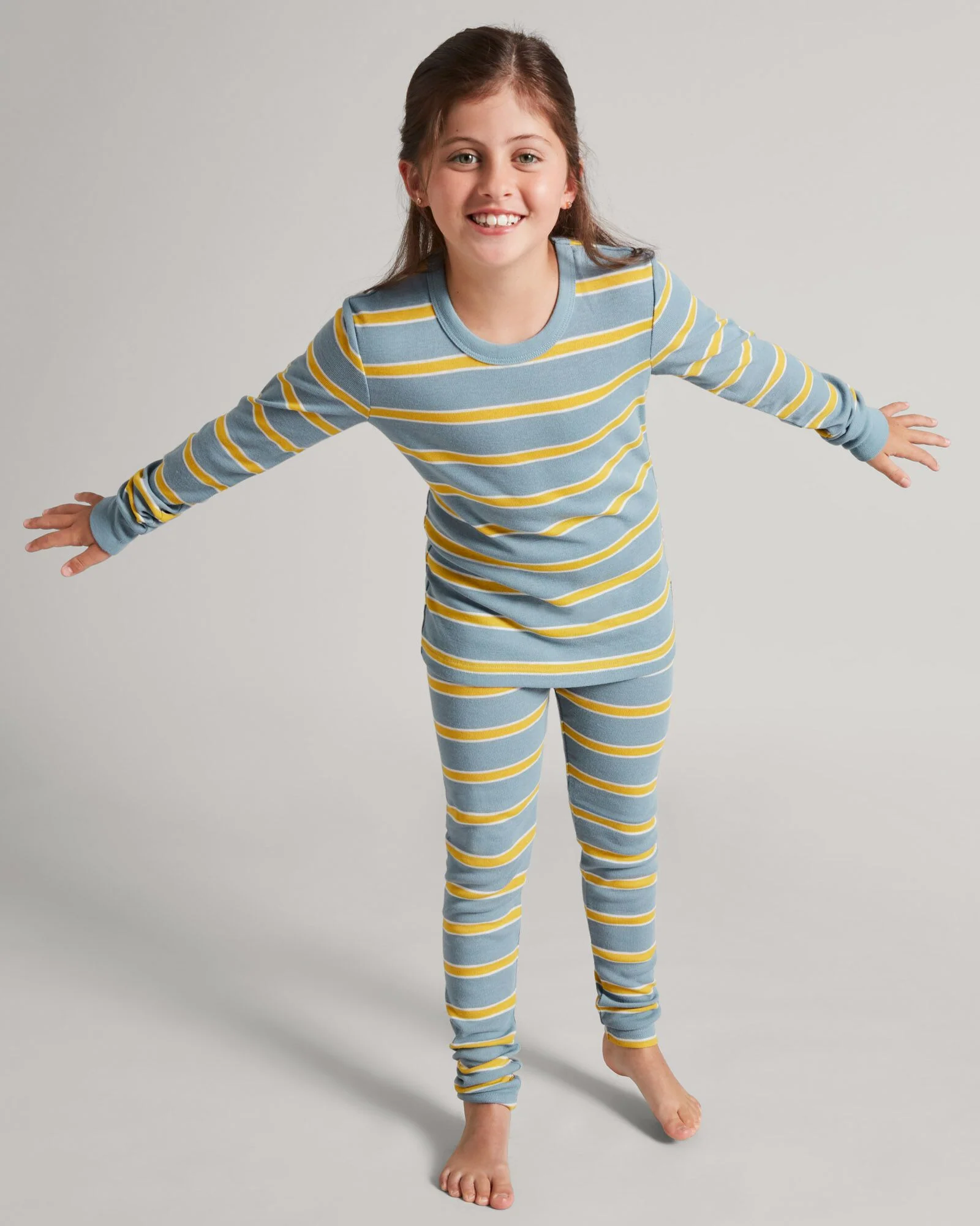 Kids' KMDCore Long Sleeve Top - Bluehaze/Kowhai Stripe - Image 2