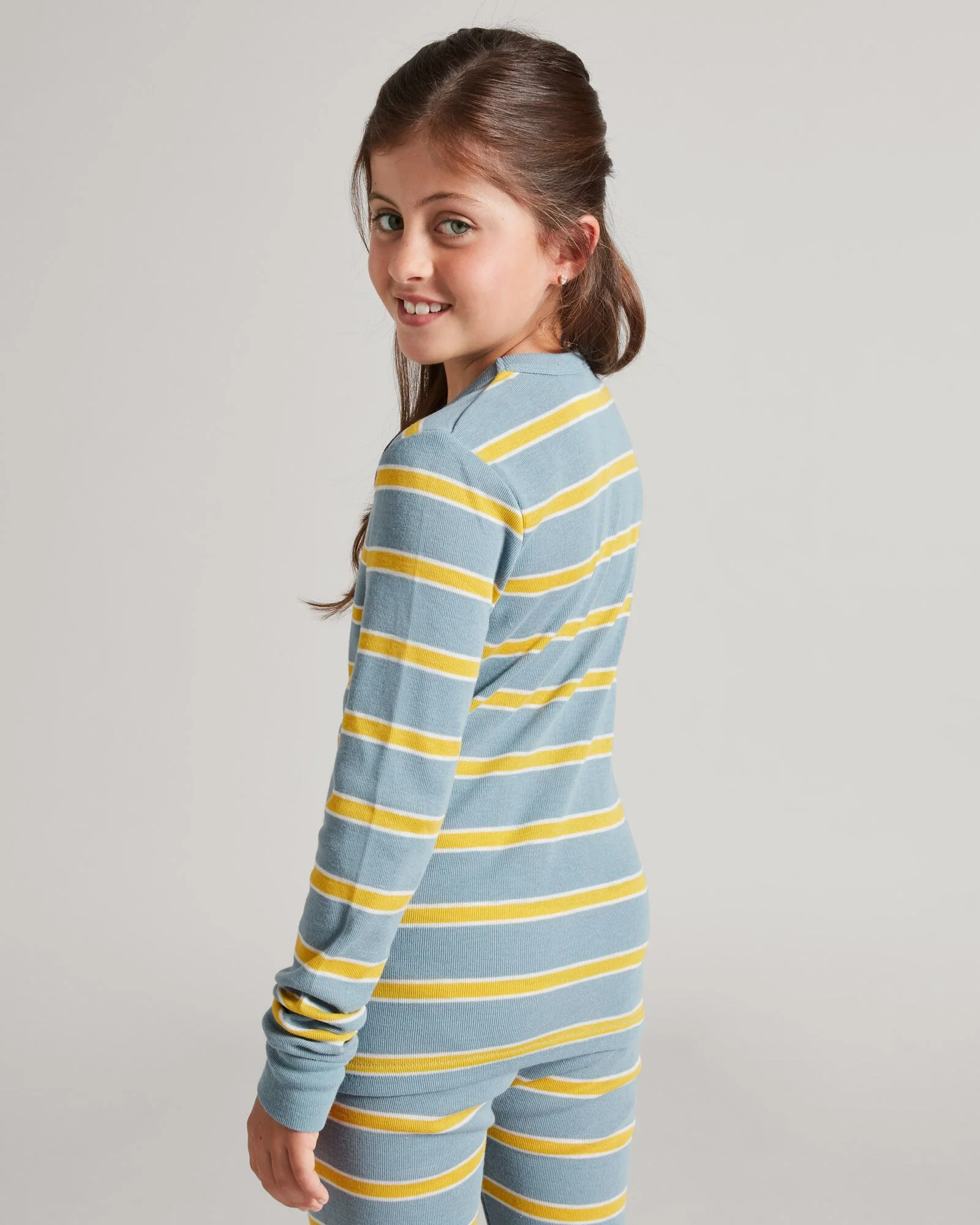 Kids' KMDCore Long Sleeve Top - Bluehaze/Kowhai Stripe - Image 3