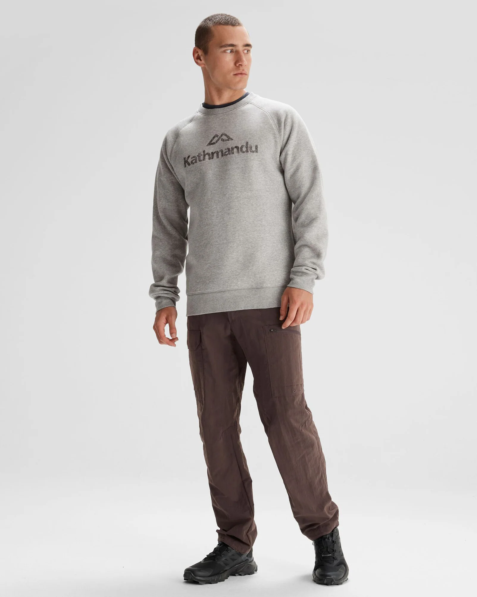 Men's Kathmandu Logo Crew Sweater - Light Grey Marle - Image 2