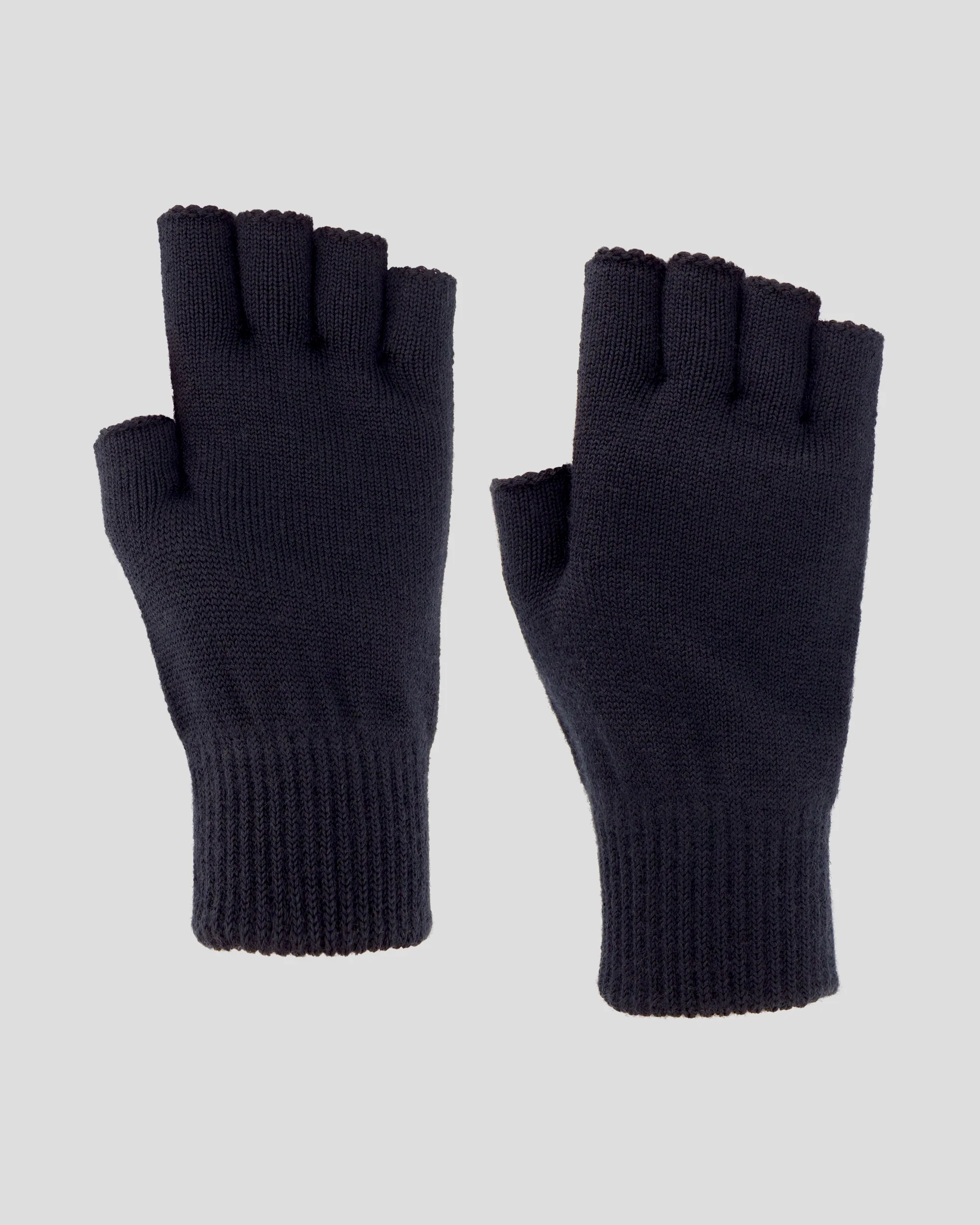Merino Fingerless Gloves - Black Stingray