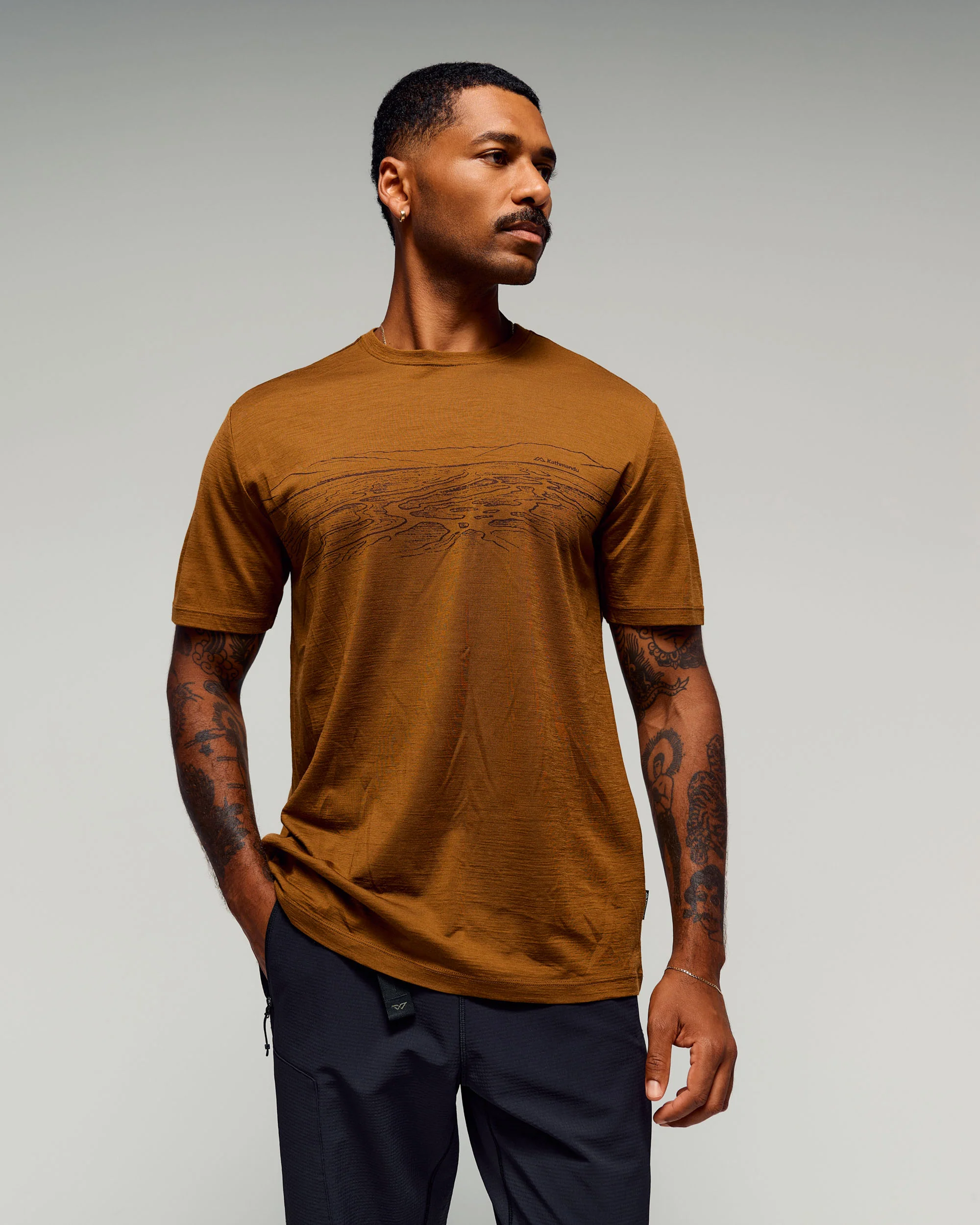 Men's 100% Merino Graphic T-Shirt - Bark - Image 3