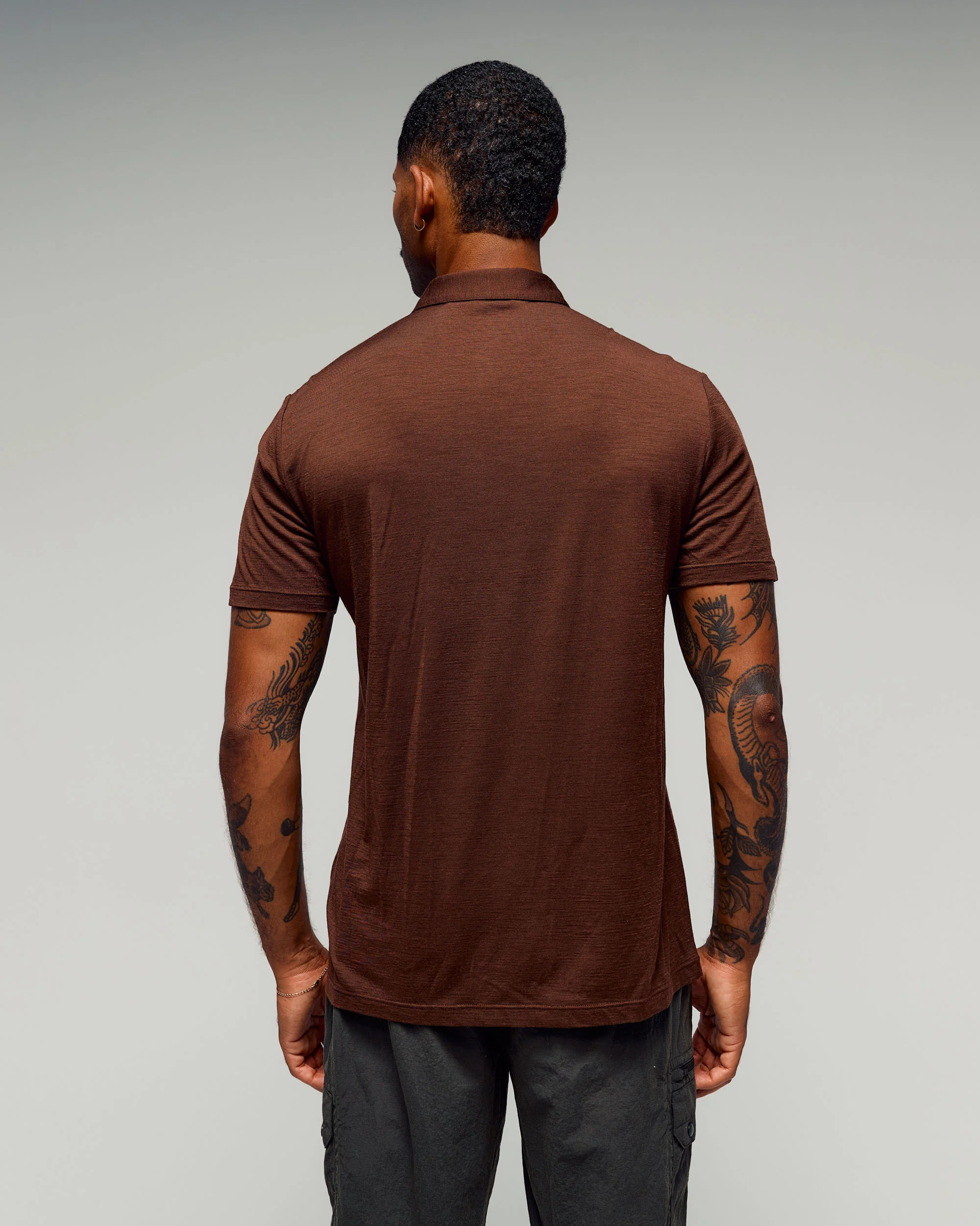 Men's 100% Merino Polo - Cocoa - Image 3