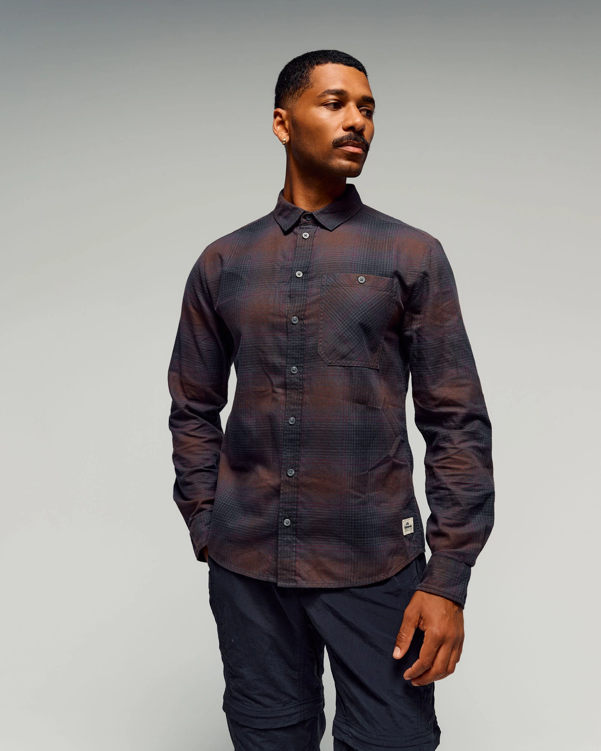 Men's Retreat Fyfe Long Sleeve Shirt - Black/Cocoa Plaid - Image 2