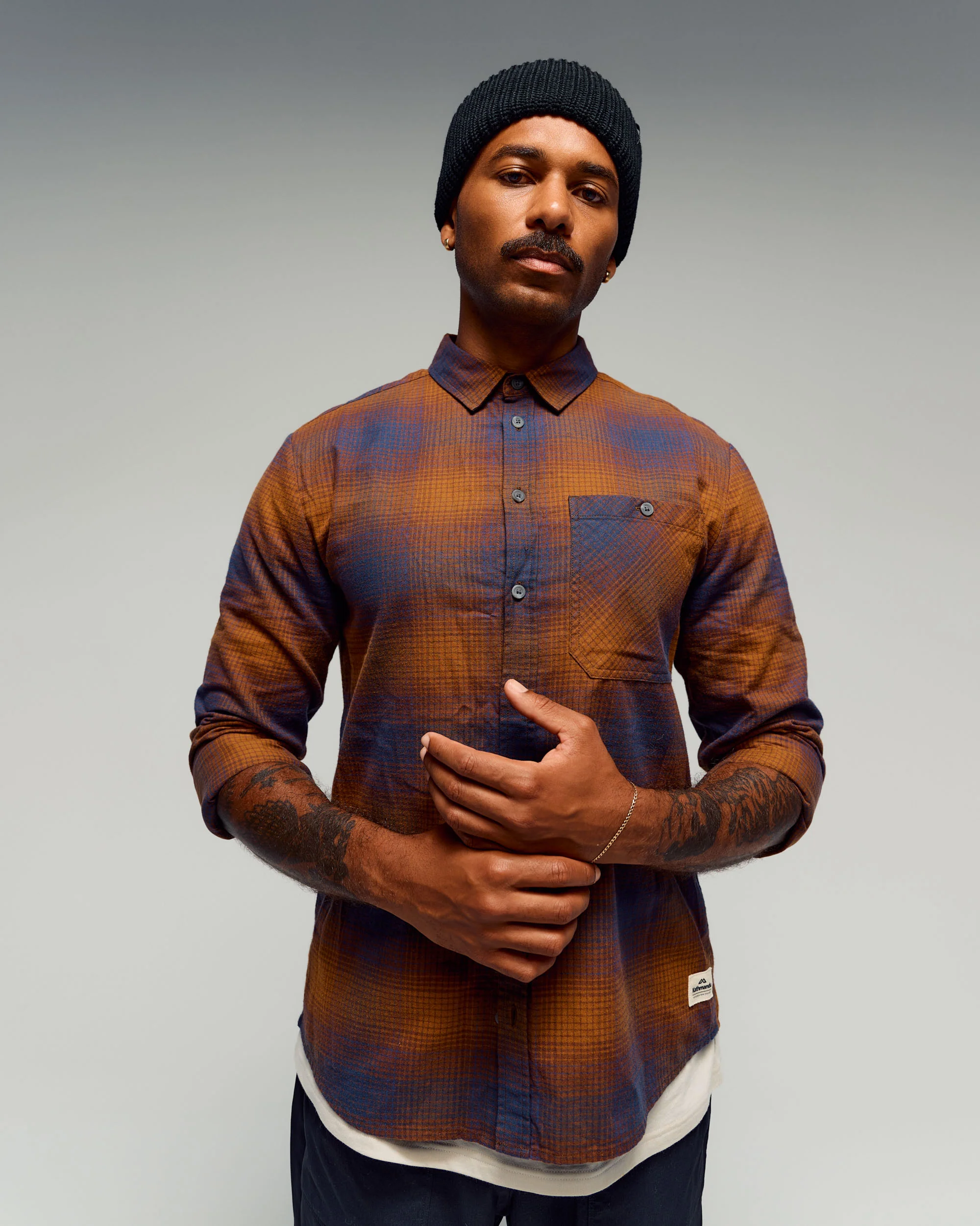 Men's Retreat Fyfe Long Sleeve Shirt - Cocoa/Navy Plaid - Image 2