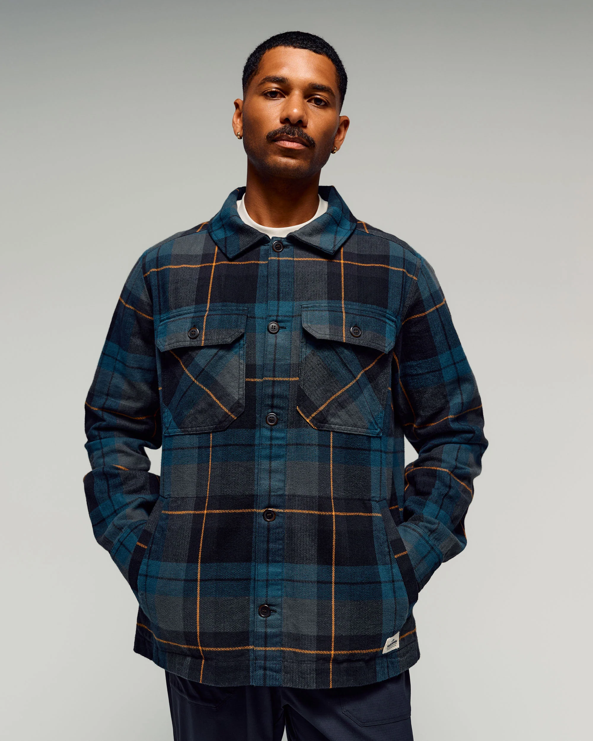 Men's Retreat Huntly Long Sleeve Overshirt - Deep Lagoon Plaid