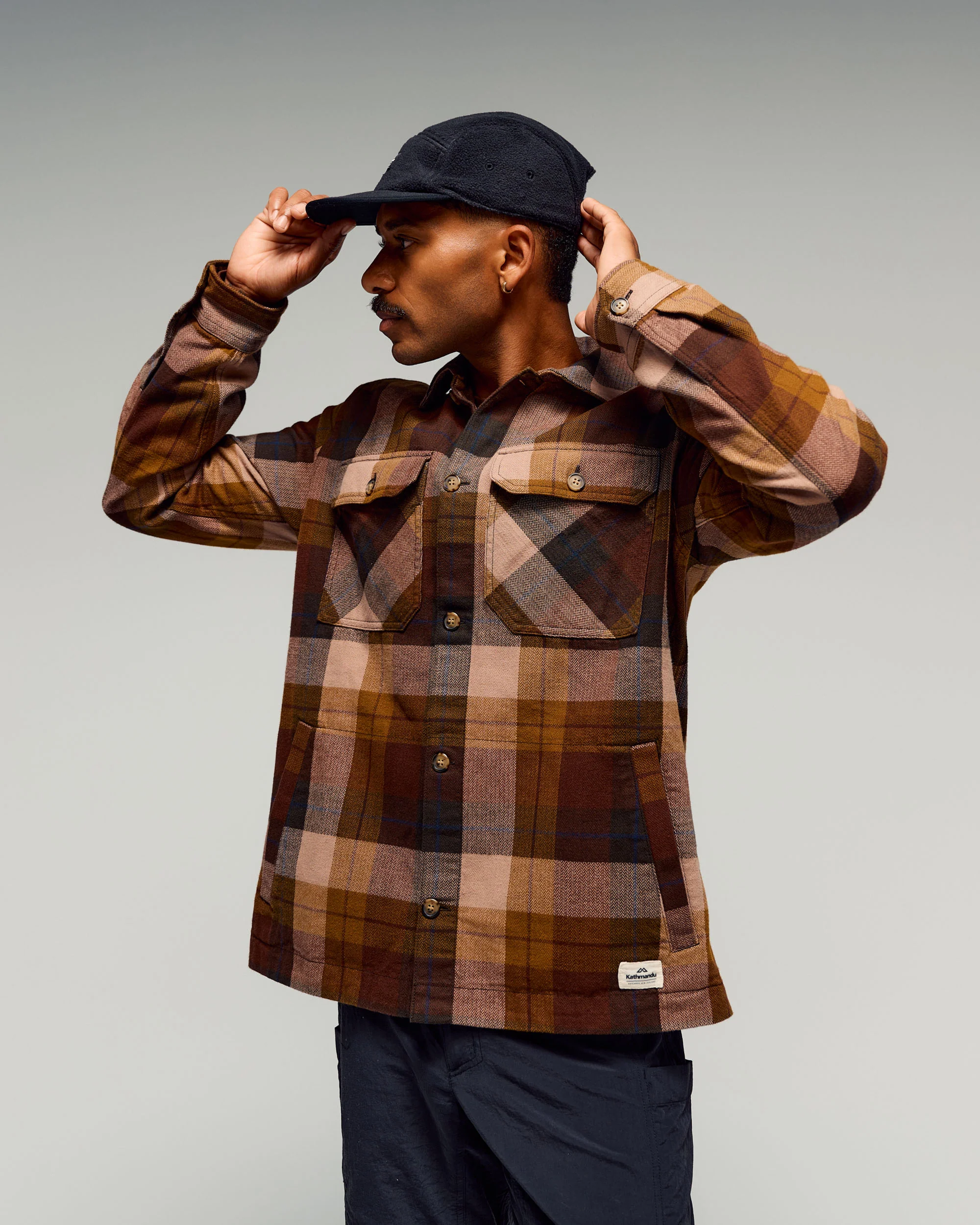 Men's Retreat Huntly Long Sleeve Overshirt - Taupe Plaid - Image 4