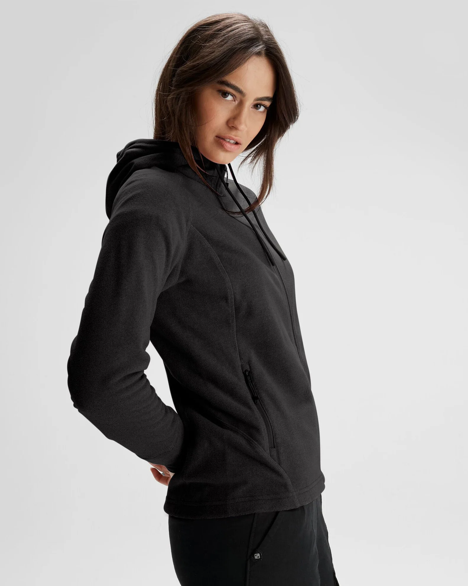 Women's Mt Aspiring Hooded Fleece Jacket - Black Stingray - Image 3