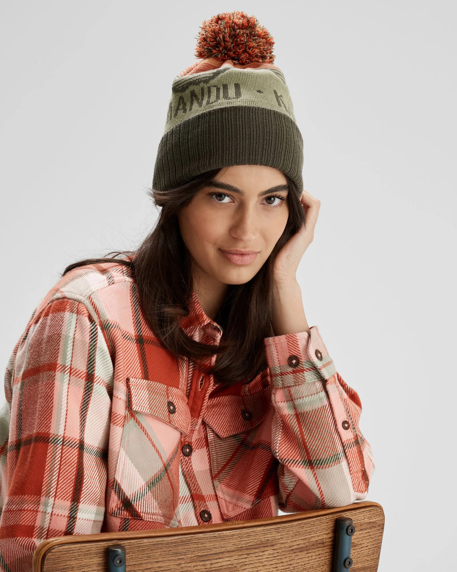 MTN Skies Pompom Beanie - Beech/Dark Moss/Spicy/Jaffa - Image 2