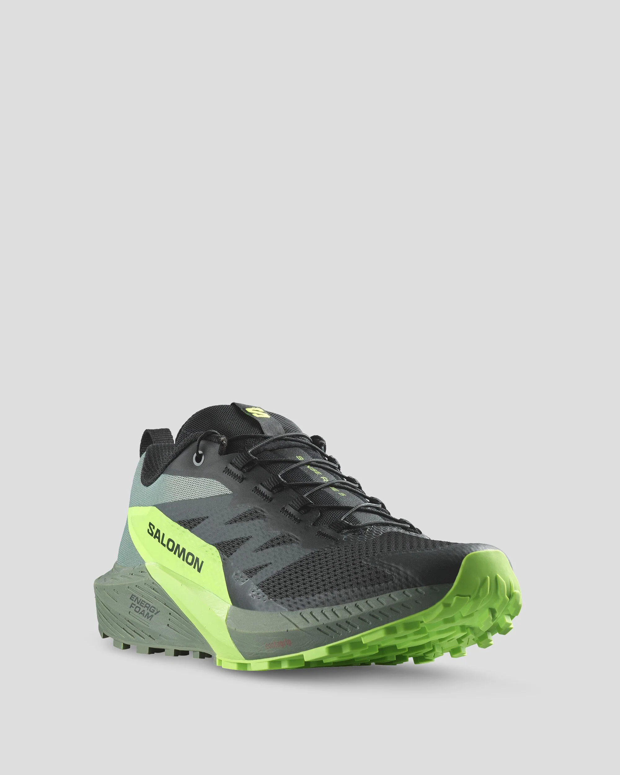 Men's Salomon Sense Ride 5 Trail Running Shoes - Black/Laurel Wreath/Green Gecko - Image 2