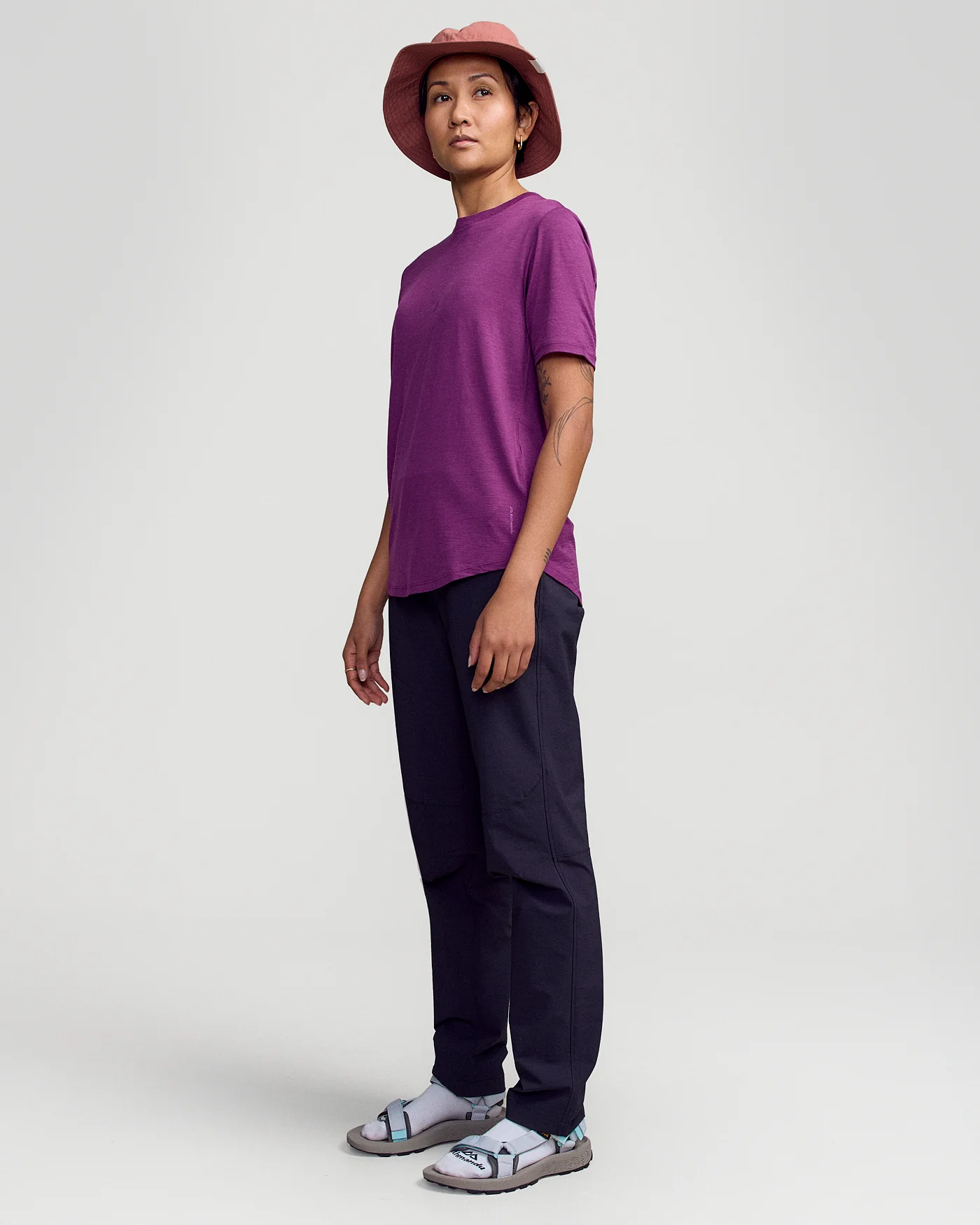 Women's 100% Merino Short Sleeve Crew Top - Berry - Image 2