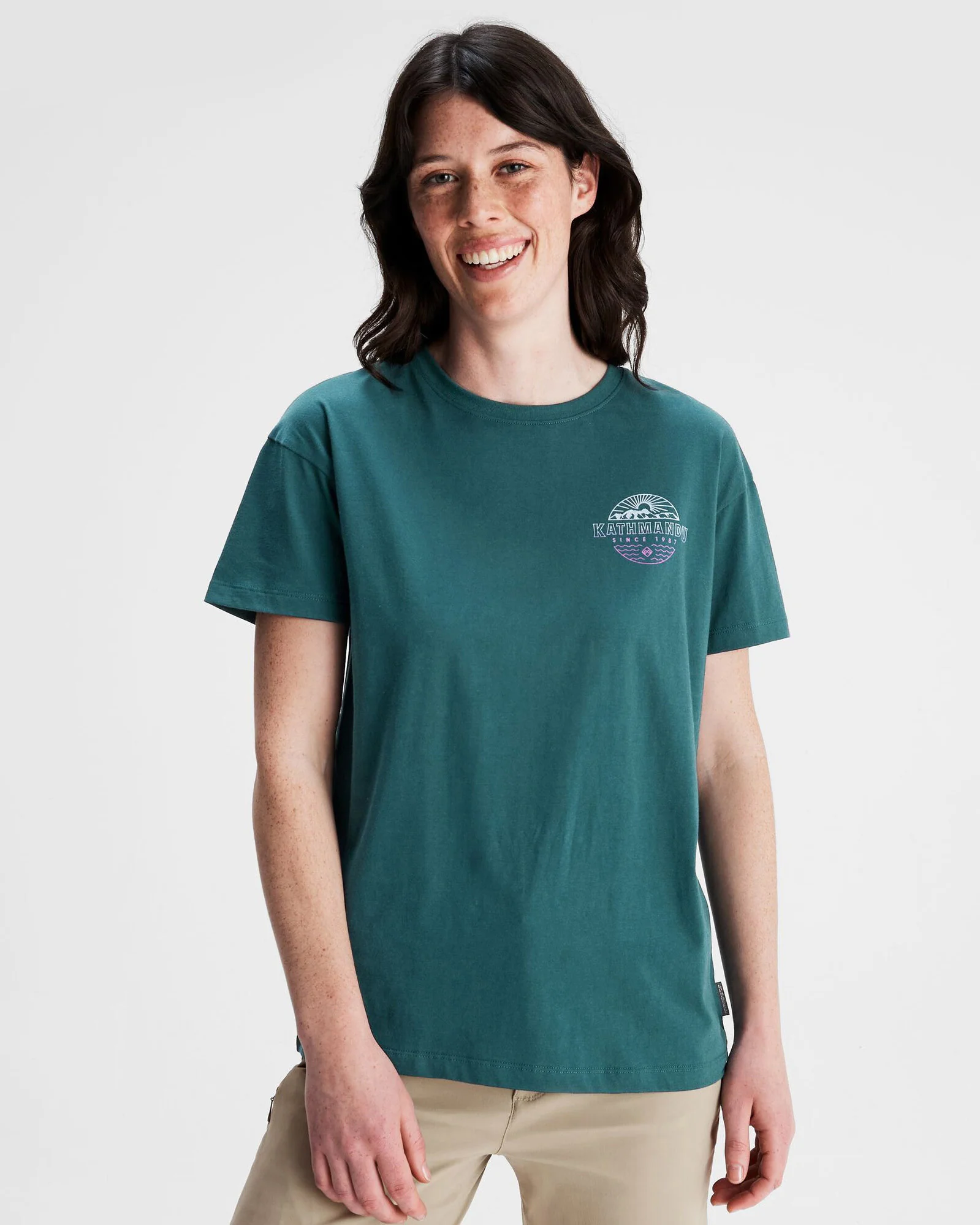 Women's Kathmandu Logo Faded Organic Cotton T-shirt - Deep Lagoon