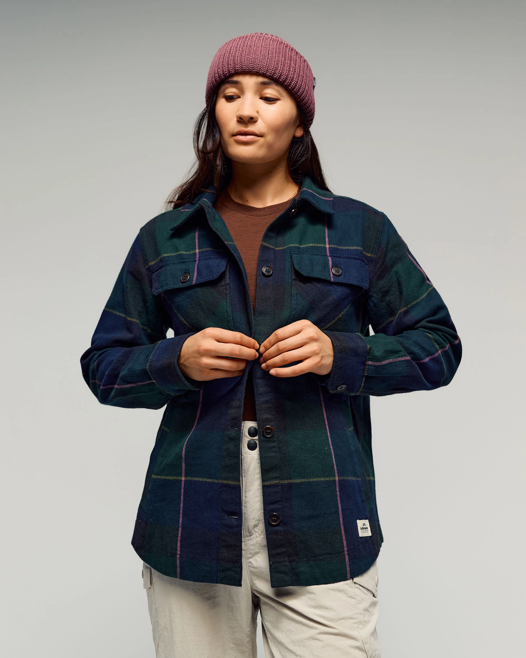 Women's Retreat Huntly Long Sleeve Overshirt - Dark Forest Plaid