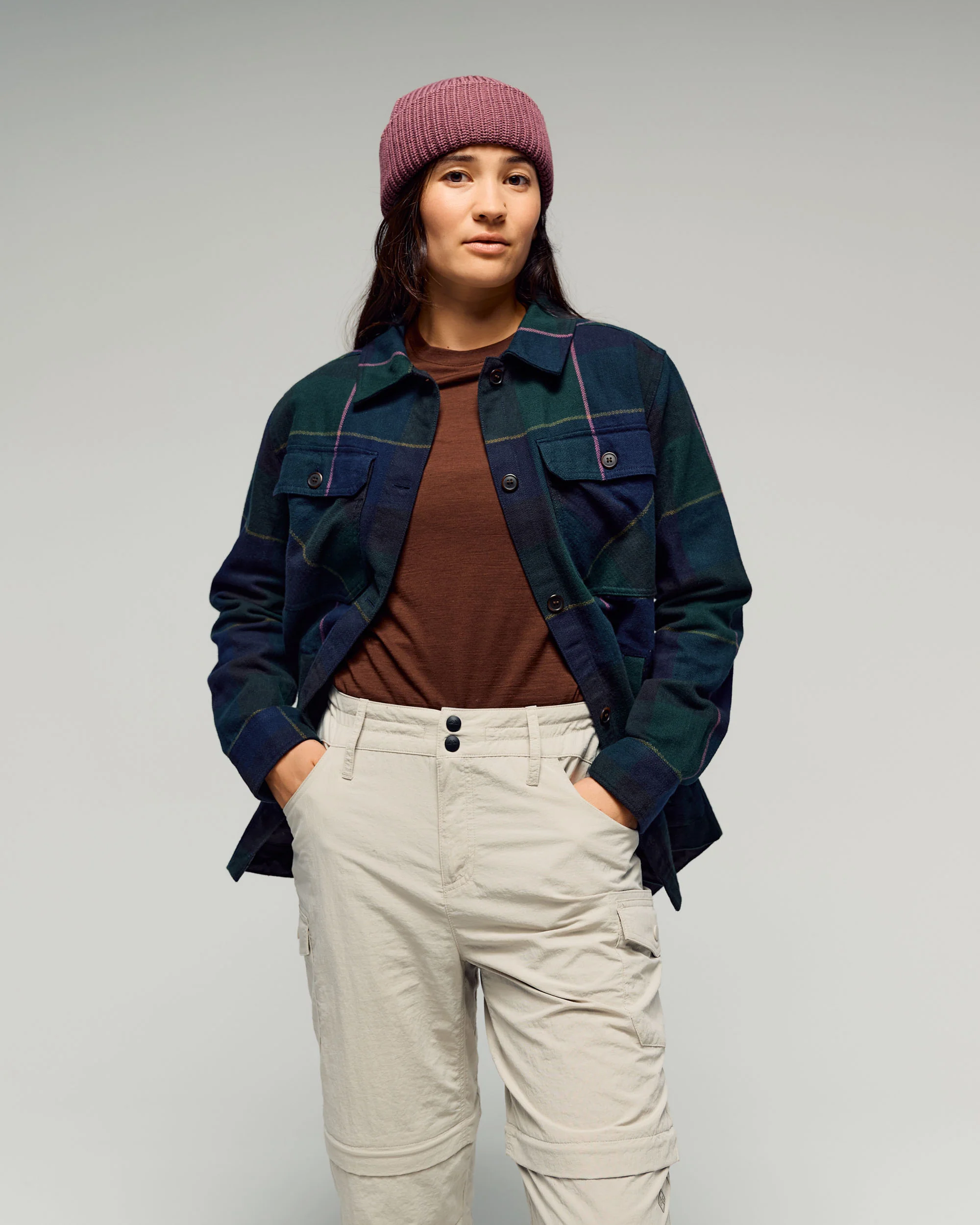 Women's Retreat Huntly Long Sleeve Overshirt - Dark Forest Plaid - Image 3