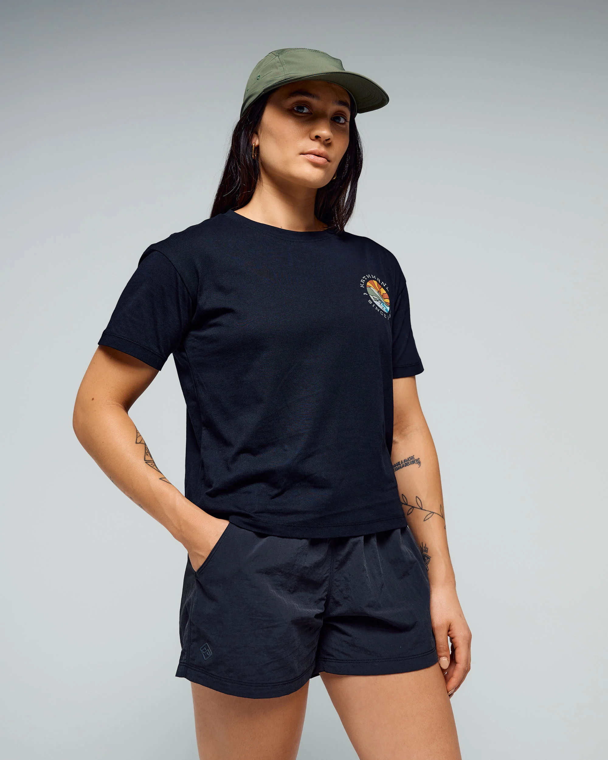 Women's Kathmandu Logo Sunburst Organic Cotton T-shirt - Black