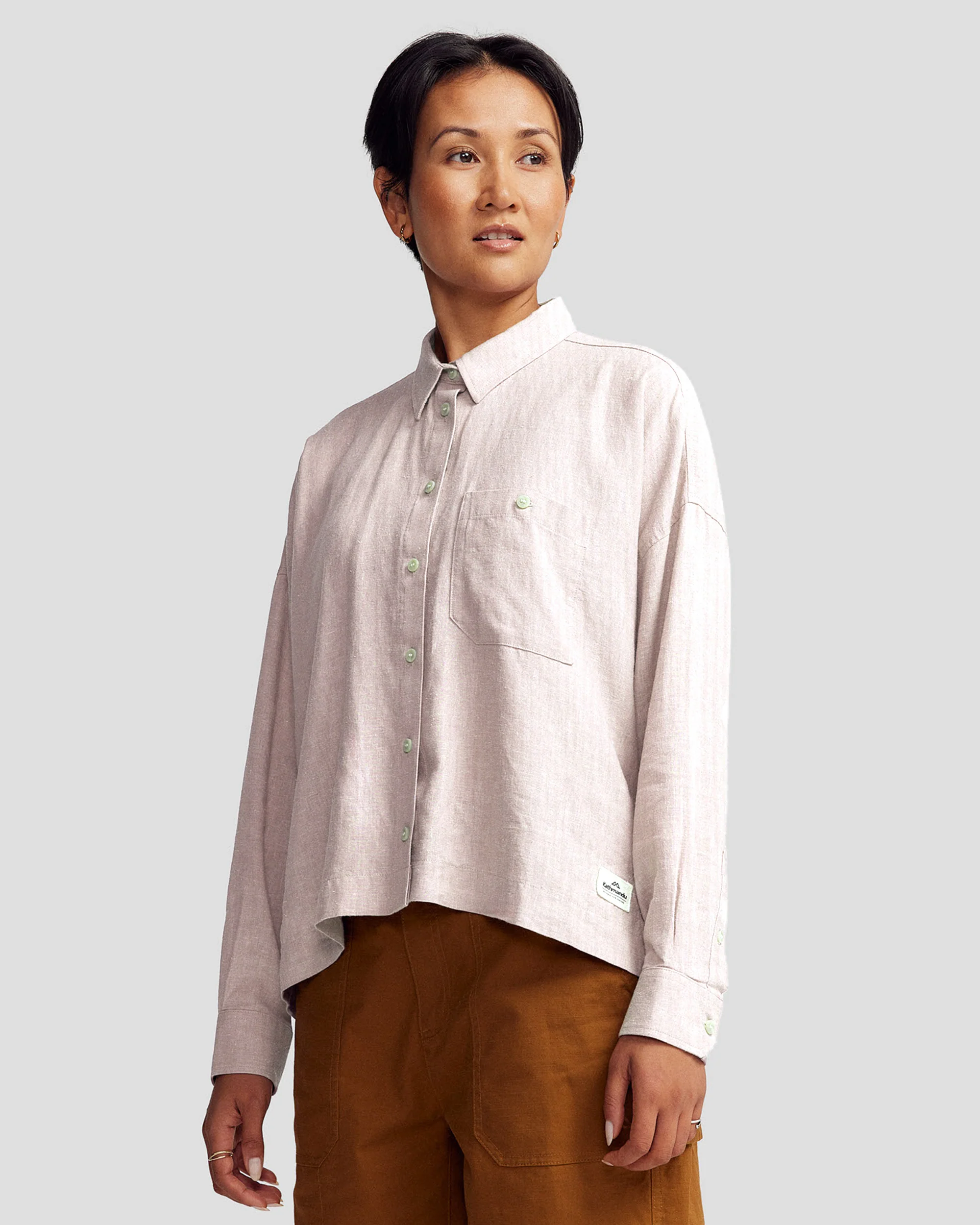 Women’s Weekend Natural Long Sleeve Shirt - Shroom Stripe - Image 2